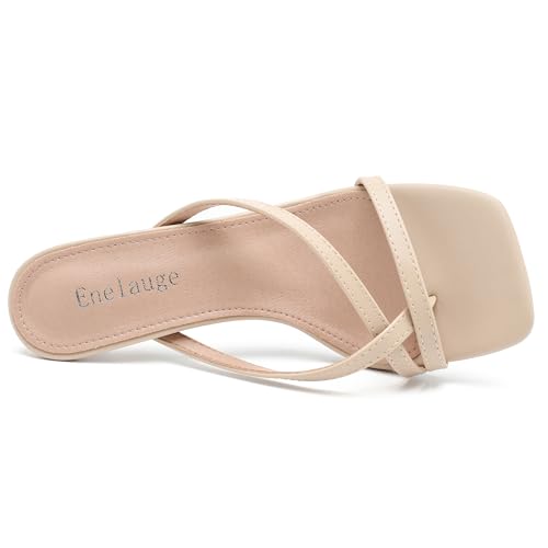 Women's Strappy Low Kitten Heels Flip Flops Mules Sandals Square Open Toe Fashion Thong Heeled Sandals Slip On Wedding Bridal