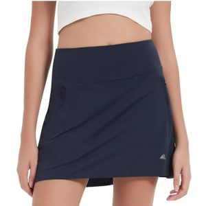 17" Women's Premium Cooling Silky Tech Nylon Athletic Skort with Pockets for Golf Tennis Workout and Casual Wear