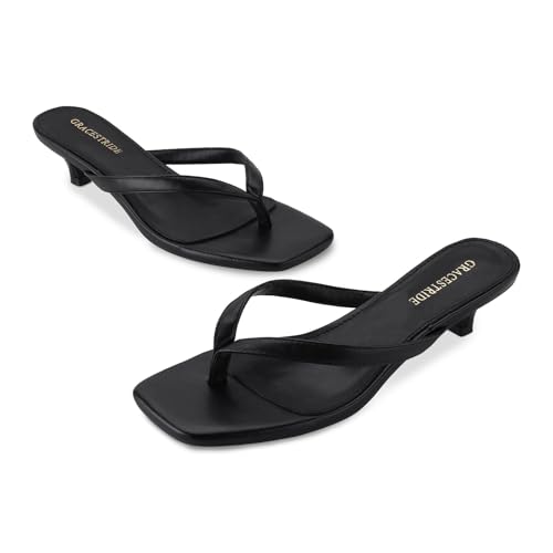 Women’s Flip-Flops Kitten Heels Thong Sandals For Women Square Toe Slip On Fashion Summer Dress Sandals