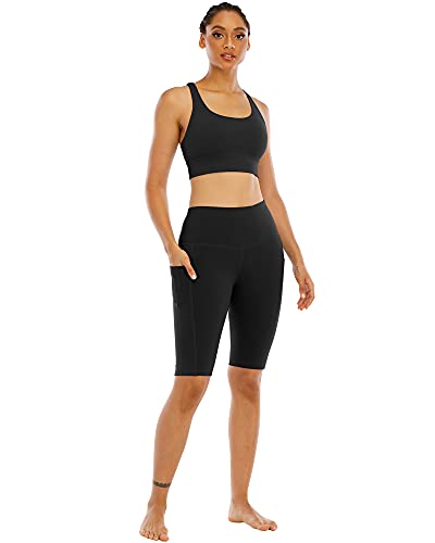 4 Pack Biker Yoga Shorts with Pockets for Women,High Waisted Athletic Running Workout Gym Shorts Tummy Control