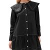 Women Shirt Mini Dress Button Down Ruffle Dress Long Sleeves Shift Dresses Peter Pan Collar Dresses