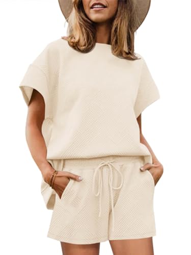 Womens Loungewear Set Short Sleeve Tops and Shorts 2 Piece Outfits Matching Lounge Pajama Set with Pockets