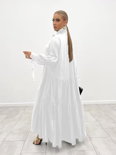 Women's Long Sleeve Maxi Shirt Dress Elegant Button Down Loose Swing Party Dress