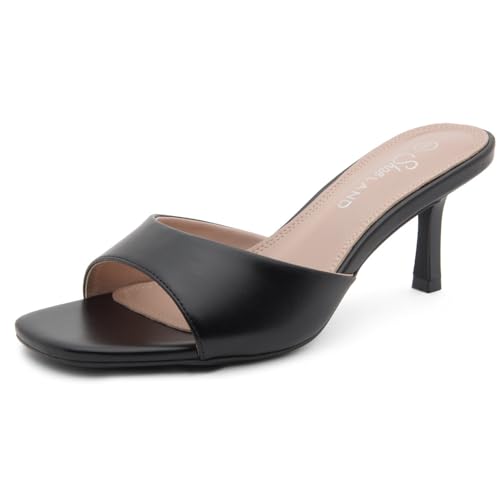 Women's Low Heels Stiletto Heeled Slides, Open Toe One Band Slip-On Heeled Mules – Dressy Heeled Sandals for Prom, Party Wedding