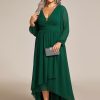 Women's Gorgeous Plus Size V Neck Lantern Sleeves Pleated A Line High Low Wedding Guest Dresses 02043-DA