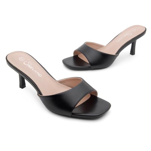 Women's Low Heels Stiletto Heeled Slides, Open Toe One Band Slip-On Heeled Mules – Dressy Heeled Sandals for Prom, Party Wedding
