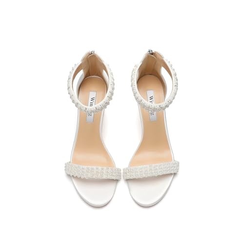 Block Heel Wedding Sandals Pearl Heels Open Toe Wedding Shoes for Bride Bridal Shoes