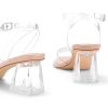 Women's Clear Heels Low Chunky Heel Open Toe Transparent Zebra Rhinestones Block Heeled Sandals Ankle Strap Shoes