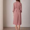Women's Long Sleeve Button Down Shirt Dress Casual Loose Tie Waist Adjustable Sleeve Length Midi Dresses