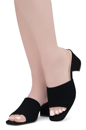 Low Block Heels for Women – Slip-On Mules, Square Open Toe 2.5 Inch Comfort Chunky Heeled Sandals, Trendy 2025 Casual Dress