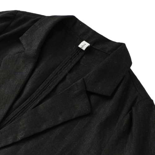Women's 100% Linen Notched Button Blazer Long Sleeve Jackets Office Coat