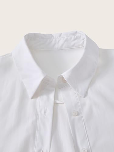 Women's Button Down Mini Shirt Dress Collared Long Sleeve Work Office Dresses