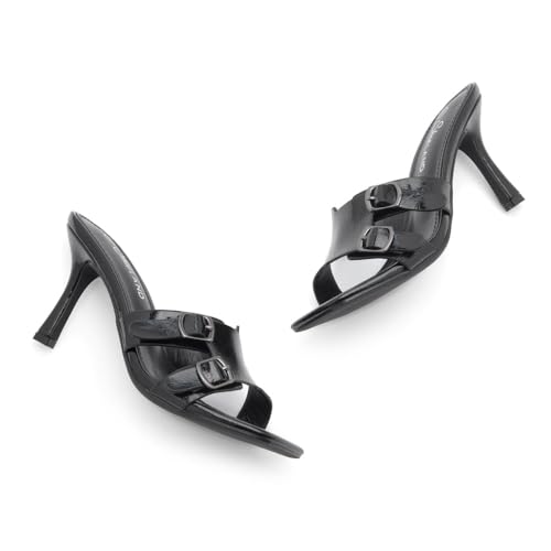 Melrose Women's High Heels Stiletto Heeled Slides, Square Open Toe One Band Slip-On Heeled Mules – Dressy Clear Heeled Sandals