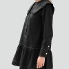 Women Shirt Mini Dress Button Down Ruffle Dress Long Sleeves Shift Dresses Peter Pan Collar Dresses