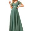 Women's Mother of Bride Dress Double V-Neck Empire Waist Front Wrap Tulle Bridesmaid Dress 07962