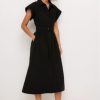 Women Casual Button Down Shirt Dress Short Wing Sleeve Buiness Midi Shirt Dress with Belt Elegant Dress
