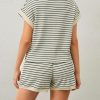Women Summer 2 Piece Lounge Sets Striped Short Sleeve Tee Shirts Mini Shorts Loungewear Shorts Set Ribbed Pajama Set