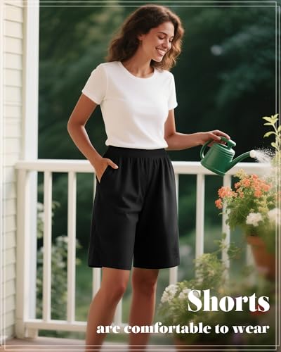 3 Pack Women's 8" Bermuda Shorts, High Waist Stretch Casual Knee Length Bottoms Summer Athletic Gym Short with Pocket