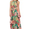 Sleeveless Maxi Floral Women-Halter Neck Pleated Summer Long Dress for Special Occasions