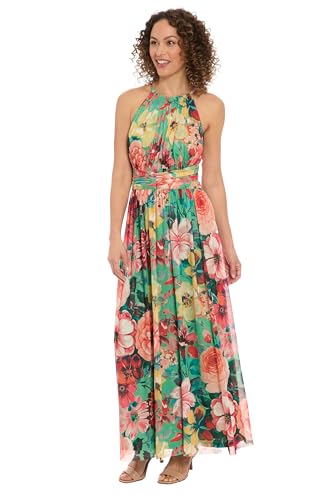 Sleeveless Maxi Floral Women-Halter Neck Pleated Summer Long Dress for Special Occasions