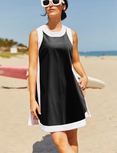 Women's Two Piece Outfits Sleeveless Top Matching Shorts Color Block Summer Set with Pockets