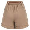 Women Bermuda Shorts Elastic Waist Wide Leg Shorts with Pockets & Belts