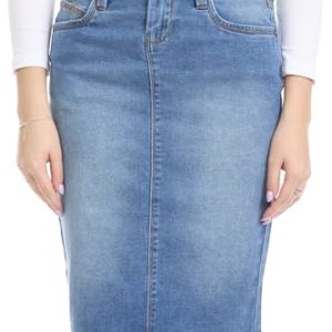 Repreve Denim Knee-Length Jean Skirt for Women with Pockets - Melrose