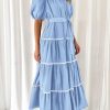 Women's Summer Button Down Shirt Dress Short Puffy Sleeve Tiered Ruffle Flowy Long Maxi Dresses