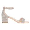 Sparkly Sandals Women Rhinestone Heels Wedding Shoes for Bride Low Block Strappy Heels Gold Glitter