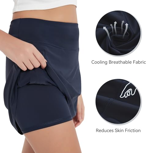17" Women's Premium Cooling Silky Tech Nylon Athletic Skort with Pockets for Golf Tennis Workout and Casual Wear