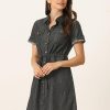 Women's Jean Dress Short Sleeve Tie Waist Casual Button Down Shirt Denim Dresses