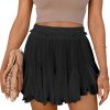 Women's Flowy Shorts Casual Linen Boho Ruffle Mini Skirts Pleated High Waist Cute Butterfly Skorts with Pockets Summer Trendy