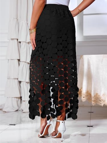 Womens Hollow Out Maxi Skirts Summer High Waisted Boho Fringe Hem Long Skirt