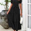 Womens Summer Dresses 2025 Short Sleeve Maxi Dress Casual V Neck Button Down Tiered A Line Flowy Midi Shirt Dress