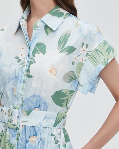 Women Summer Dresses 2025 Casual Wing Short Sleeve Button Down Midi Dress Floral Long Dress with Pocket