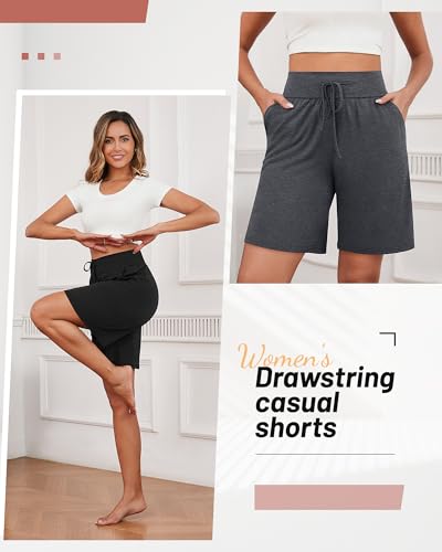 3 Pack Cotton Bermuda Shorts for Women Wide Leg High Waisted Drawstring Gym Shorts with Pocket