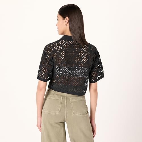 Women's LUE Lace Button Down Cropped Shirt