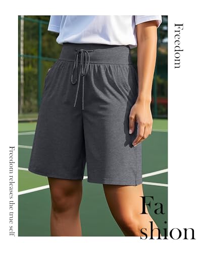 3 Pack Cotton Bermuda Shorts for Women Wide Leg High Waisted Drawstring Gym Shorts with Pocket