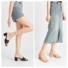 Women's Square Toe Heeled Sandals Low Chunky Heel Comfortable Dress Heels Slip on Casual Pumps Shoes