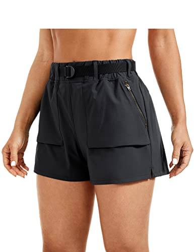 Women's Waterproof Stretch Hiking Shorts Mid Rise Summer for Outdoor Golf Workout with Zip Pockets Belt - 3''