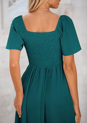 Summer Dress for Women 2025 Casual Short Sleeve Bow Tie V Neck Ruffle Midi Flowy Dresses