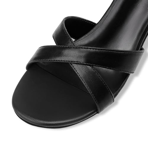 Womens Kitten Heels Low Heeled Sandals for Women Round Slip On Slides Cross Strap Open Toe Sandals