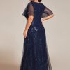 Women's V Neck Sequin Plus Size Ruffle Sleeves Long Formal Dresses 02120-DAPH