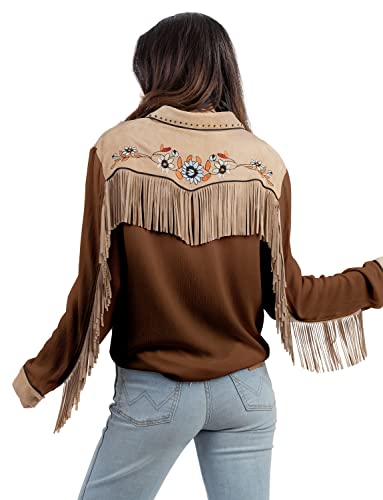 Women's Embroidered Western Long Sleeve Buttons Down Shirts Collared Retro Casual Blouses Shirts