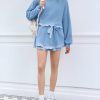 Women's 2 Piece Lounge Sets Ruffle Color Block Cropped Sweatshirts Casual Drawstring Shorts Fall Loose Sweatsuits