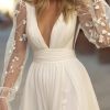 Long Sleeves Wedding Dresses for Bride Lace Chiffon A Line Long Beach Bridal Dress for Women