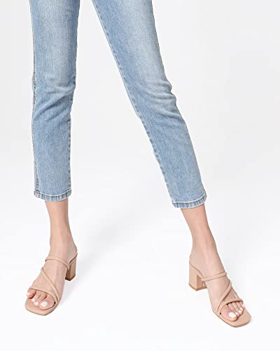 Strappy Heels For Women Low Chunky Block Heel Heeled Sandals Square Open Toe Slip On Slides Mules