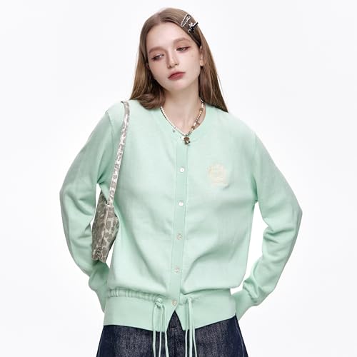 Womens Button-Down Cardigans Knit Stretchy Sweaters Drawstring Lightweight