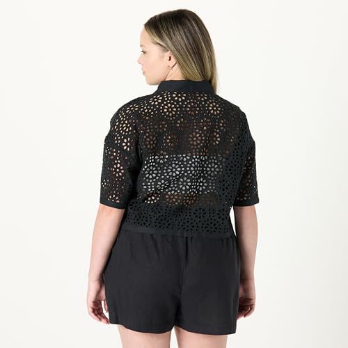Women's LUE Lace Button Down Cropped Shirt
