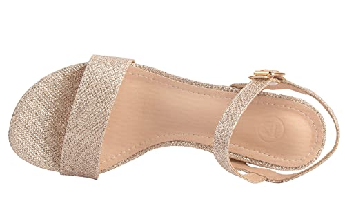 Women's Open Toe Ankle Strap Glitter Low Block Chunky Heels Sandals Dress Pumps Shoes
